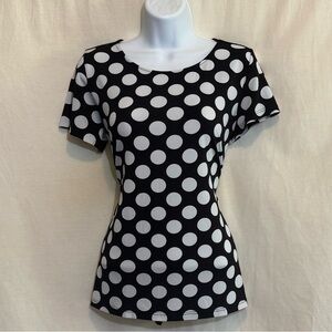 F-154 Van Heusen Black & White‎ Dot Short Sleeve Pullover Blouse Size M